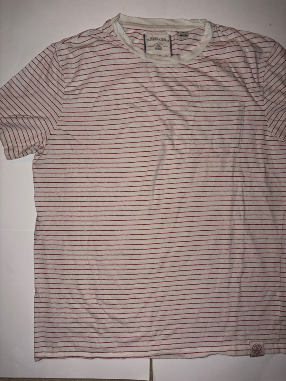 Scotch & Soda Striped Linen-Blend Pocket Tee - XL - Red/White